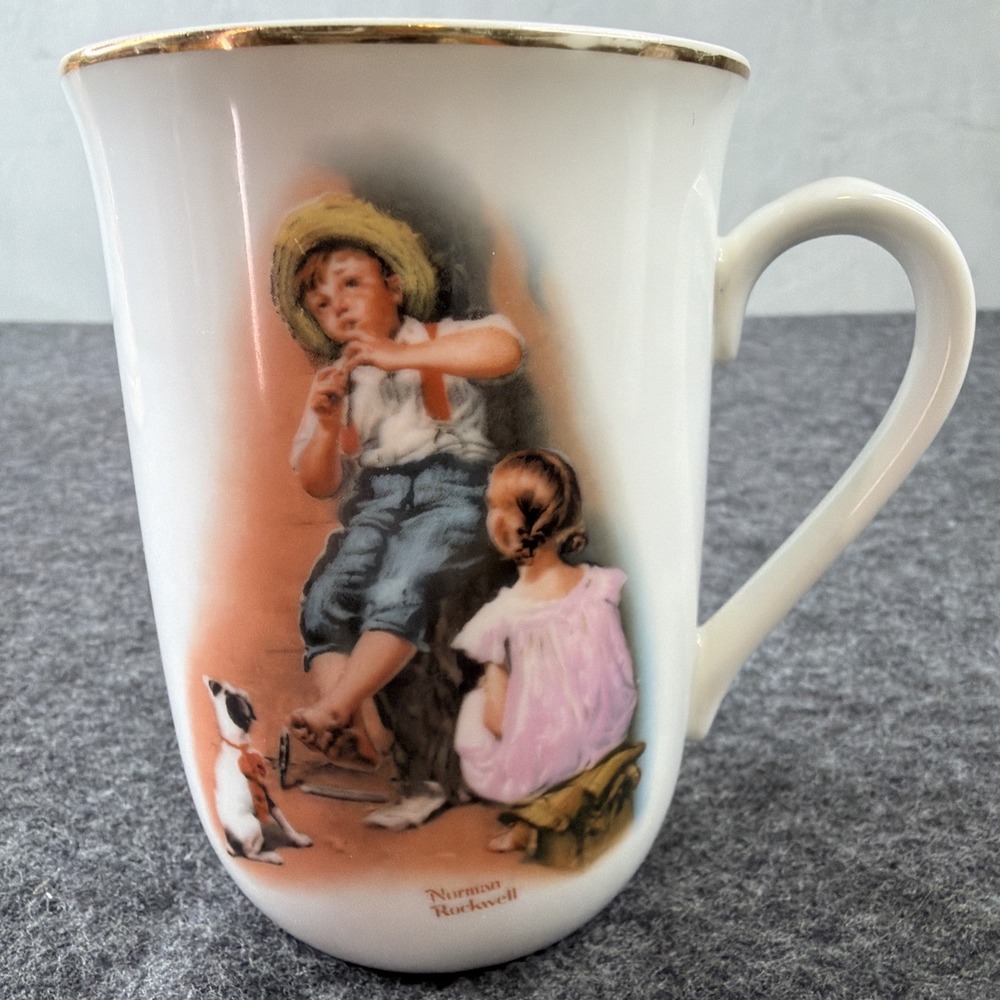 Vintage 1981 Norman Rockwell The Music Maker Mug H.M.I. Gold Trim Coffee Cup